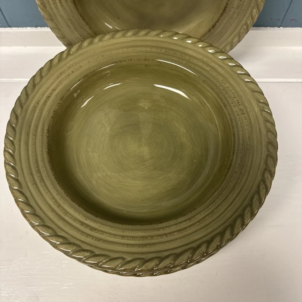 Set‎ Of 4 Z Gallerie LUCCA Rope Pattern Pasta Soup Bowls Green 10.5